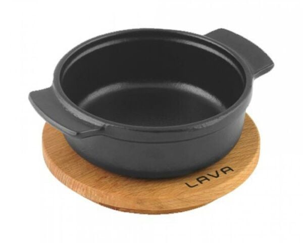 Lava Ahşap Altlıklı Döküm Demir Güveç Kabı Çap(Ø) 14 cm