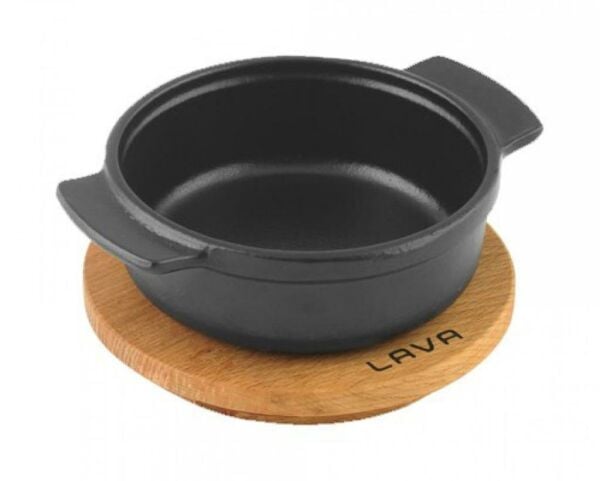 Lava Ahşap Altlıklı Döküm Demir Güveç Kabı Çap(Ø) 14 cm