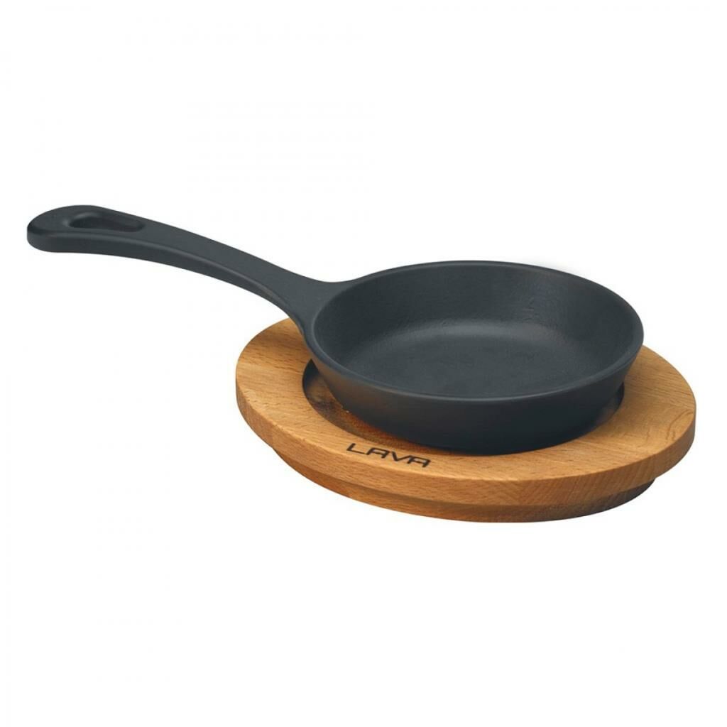 Lava Döküm Ahşap Altlıklı Demir Yuvarlak Tava Çap (Ø) 12 cm