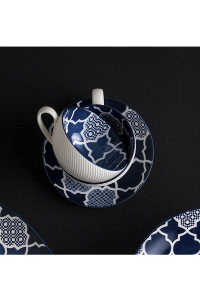 Jumbo Deep Blue Desenli 2 Kişilik Çay Fincanı ve Tabağı