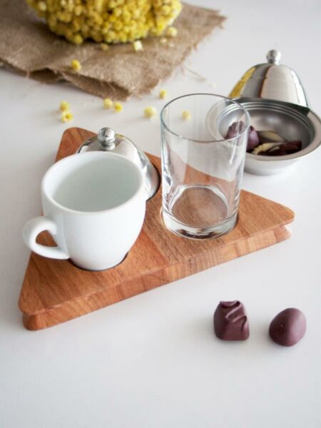 Üçgen Ahşap Kahve Sunum Seti