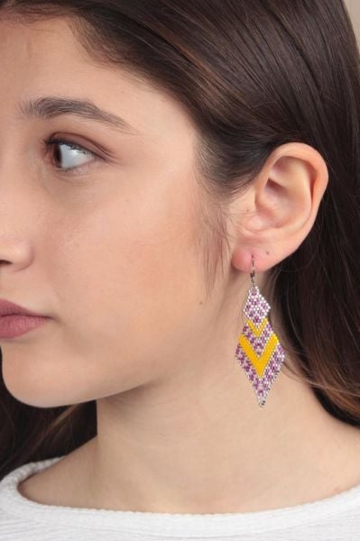 Zarias's Küpe Miyuki Baklava Desen Sarı-Fuşya