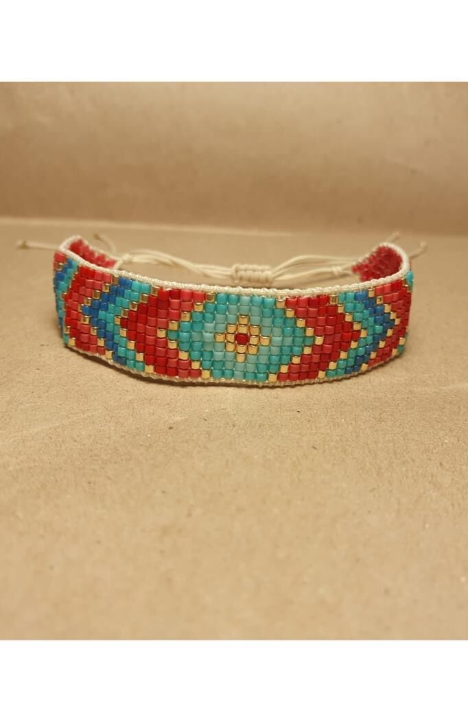 Zarias's Miyuki Bileklik Etnik Desen Kırmızı-Turkuaz