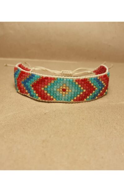 Zarias's Miyuki Bileklik Etnik Desen Kırmızı-Turkuaz