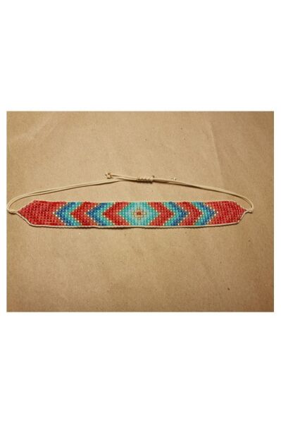 Zarias's Miyuki Bileklik Etnik Desen Kırmızı-Turkuaz