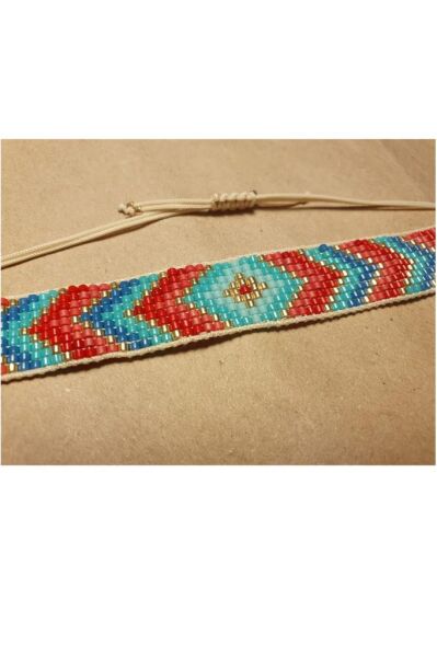Zarias's Miyuki Bileklik Etnik Desen Kırmızı-Turkuaz