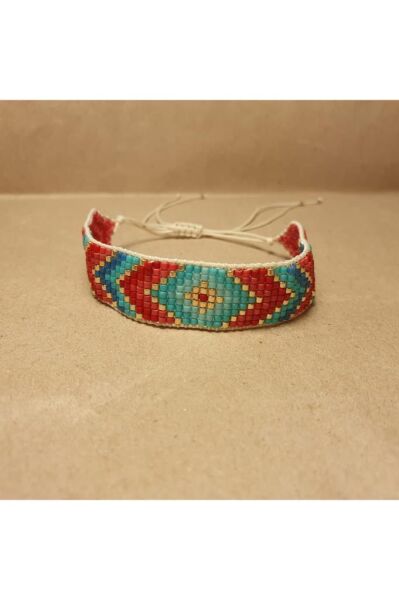 Zarias's Miyuki Bileklik Etnik Desen Kırmızı-Turkuaz