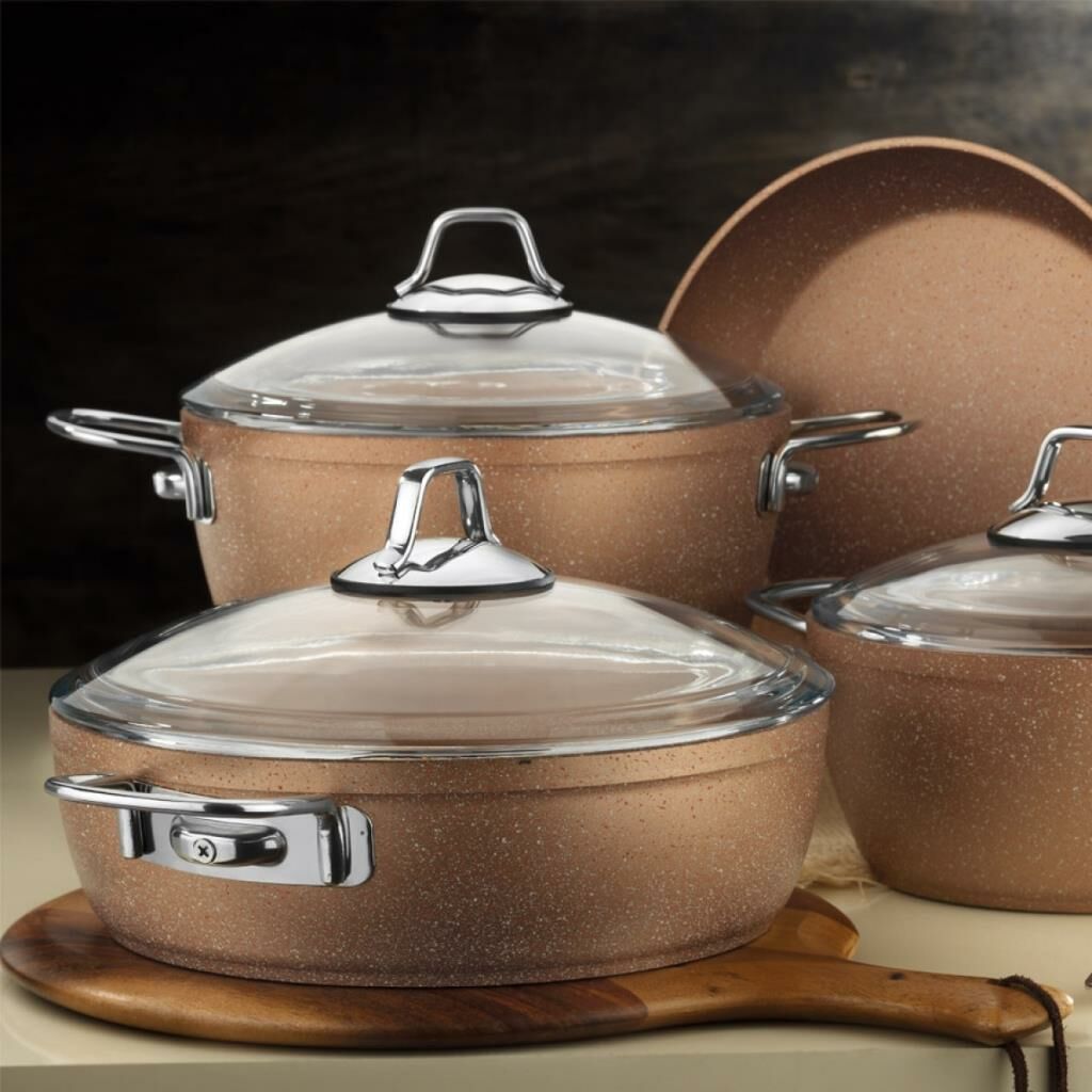 Kütahya Porselen San Marco 7 Parça Tencere Seti Granit Gold