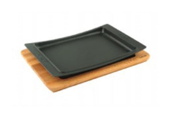 Lava Ahşap Altlıklı Döküm Demir Servis Tabağı 36x24 cm