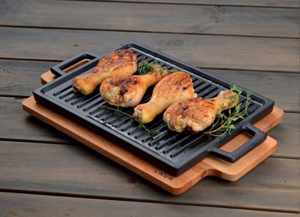 Lava Ahşap Altlıklı Döküm Demir Dikdörtgen Hot Plate 22x30 cm