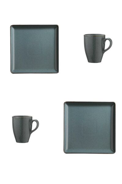 Kütahya Porselen 19 cm Kahvaltı-Pasta Tabağı ve Mug-Kupa Seti Mavi 2 kişilik 4 parça