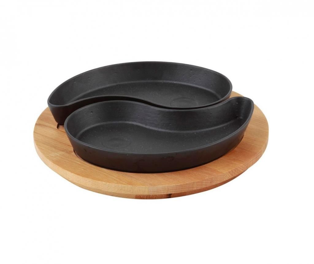 Lava Ahşap Altlıklı Döküm Demir Fajita Tavası Yingyang Şekilli 10x20 cm