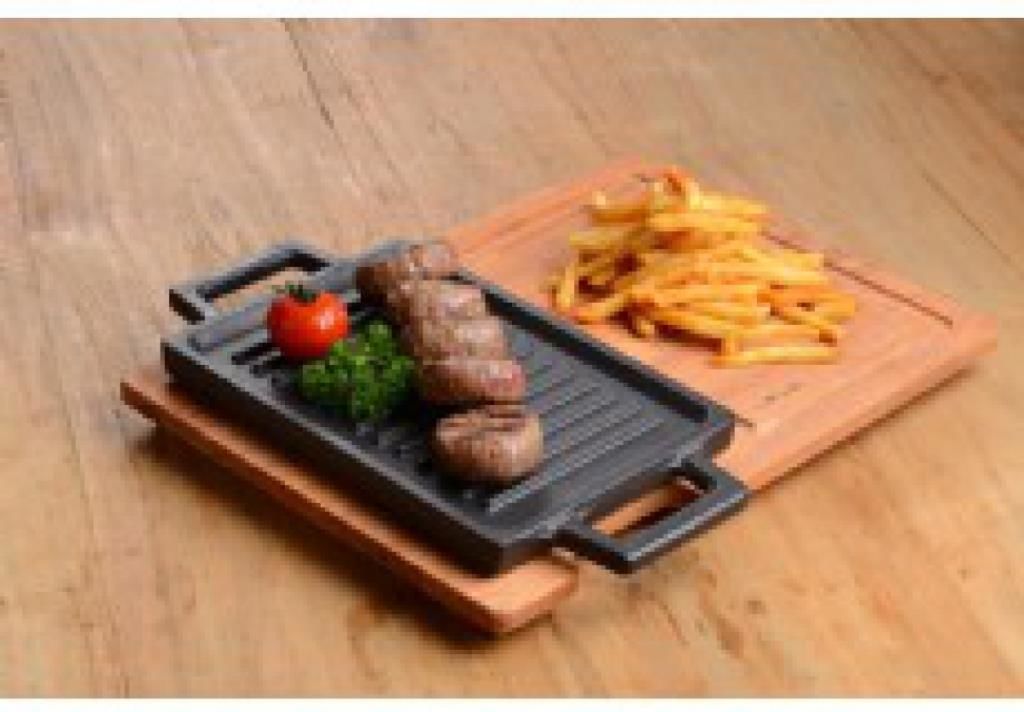Lava Ahşap Altlıklı Döküm Demir Dikdörtgen Hot Plate 22x15 cm
