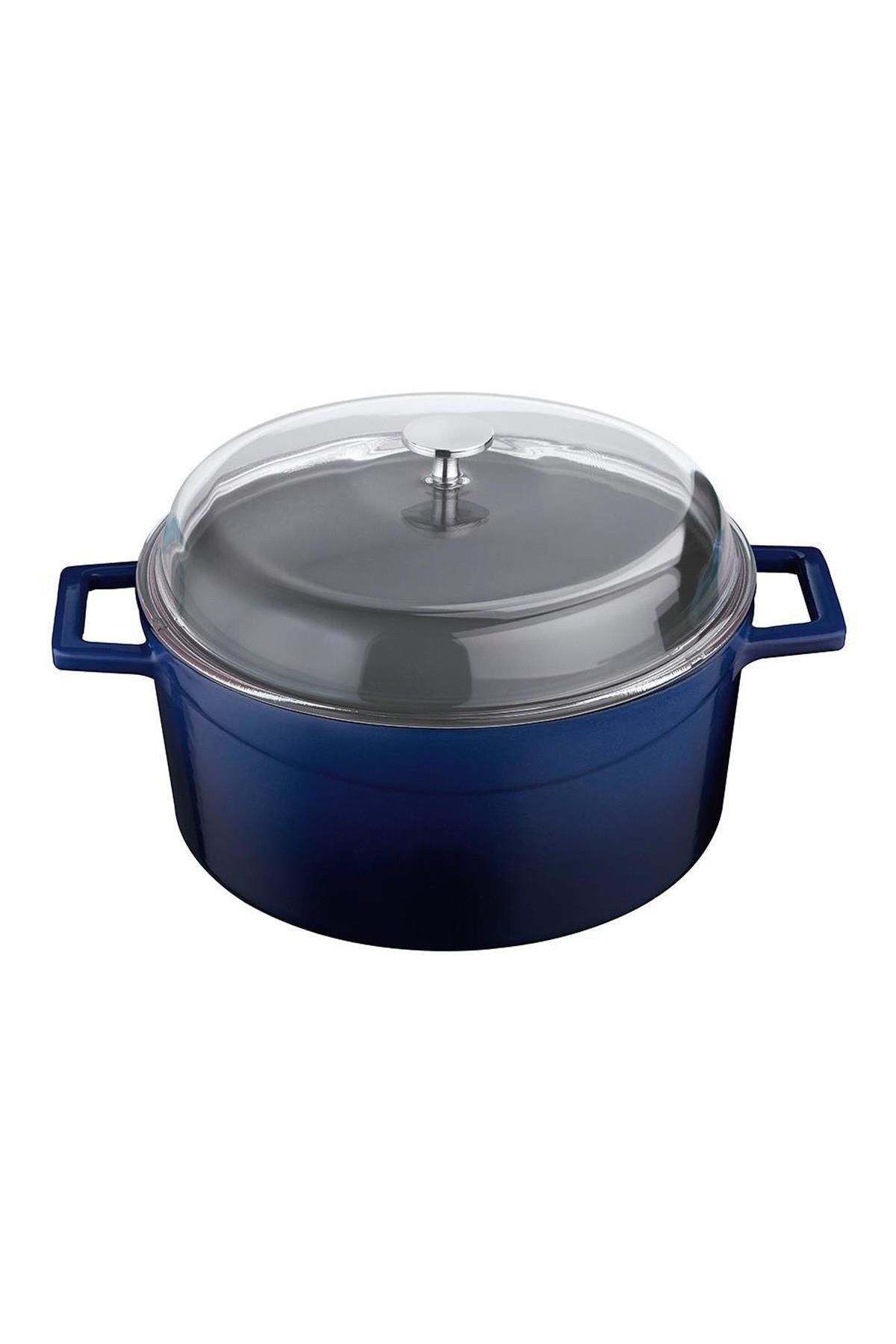 Lava Yuvarlak Tencere 24 cm Glaze Mavi