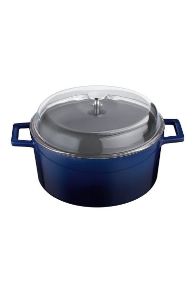 Lava Yuvarlak Tencere 24 cm Glaze Mavi