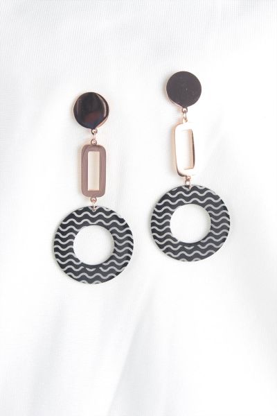 Zarias's Rose Çelik Küpe Shirley Siyah Dalgalı