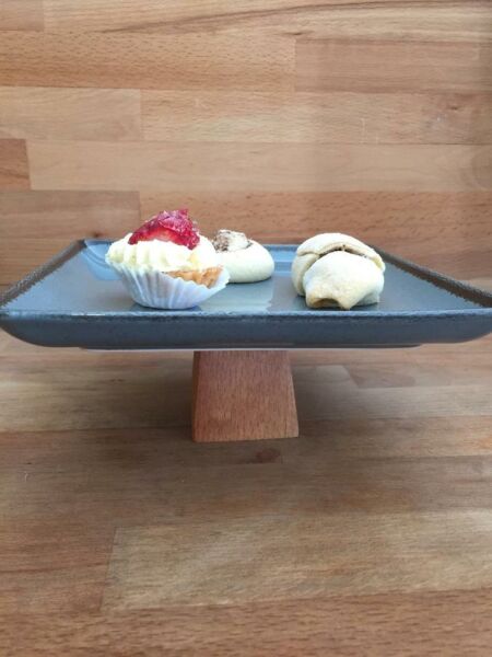 Ahşap Yuvarlak Ayaklı Pearl Kare 25 cm Servis Tabağı Mavi 9 cm