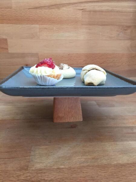 Ahşap Yuvarlak Ayaklı Pearl Kare 21 cm Servis Tabağı Mavi 9 cm kare 6 cm
