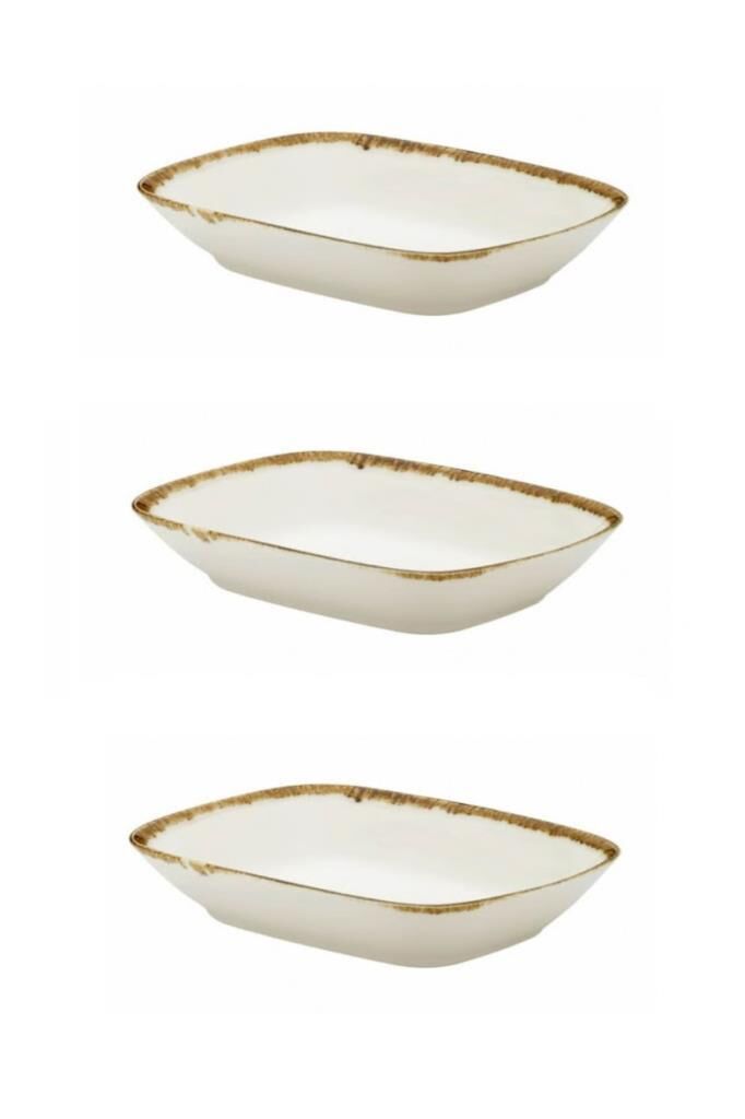 Kütahya Porselen Kare Kayık Kahvaltı Tabağı 15 cm 3 lü