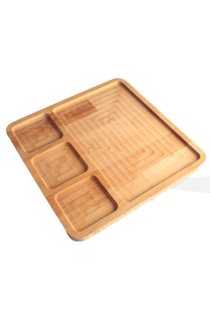 İkram Dünyası Ahşap Kahvaltı Sunumu Bölmeli 28*28 cm