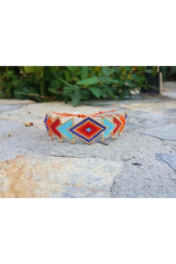 Zarias's Bileklik Miyuki Enik Desen Turuncu-Kırmızı Mavi