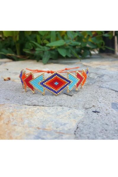 Zarias's Bileklik Miyuki Enik Desen Turuncu-Kırmızı Mavi