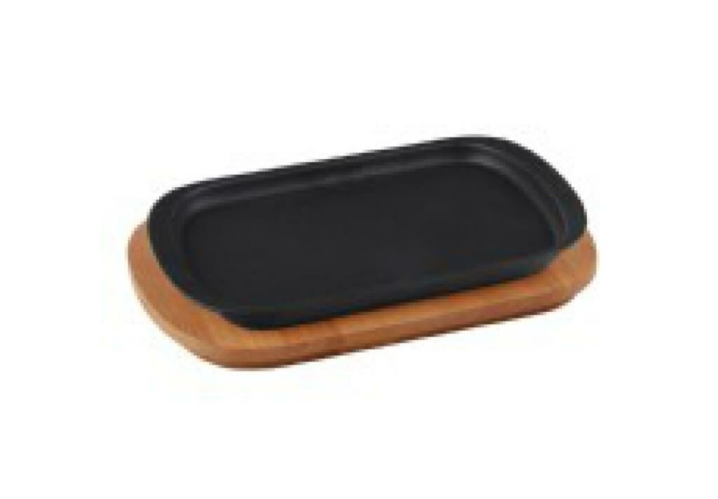 Lava Ahşap Altlıklı Döküm Demir Servis Tabağı 32x20 cm