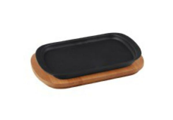Lava Ahşap Altlıklı Döküm Demir Servis Tabağı 32x20 cm