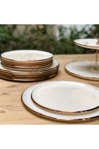 Glore Pasta Tabağı Seti 6 lı Krem Rose Gold