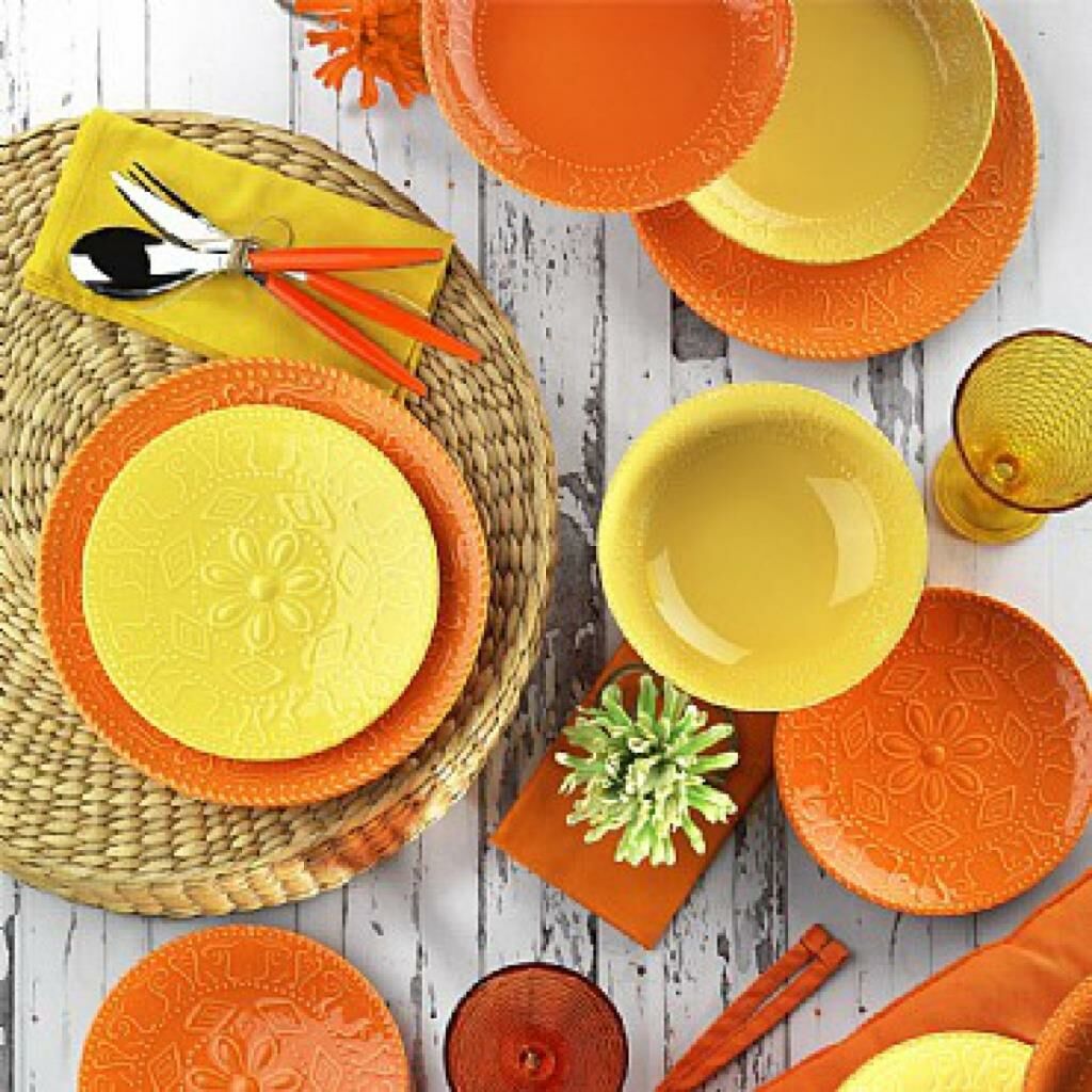 Kütahya Porselen Naturaceram Sun Flower 24 Parça Turuncu Yemek Seti