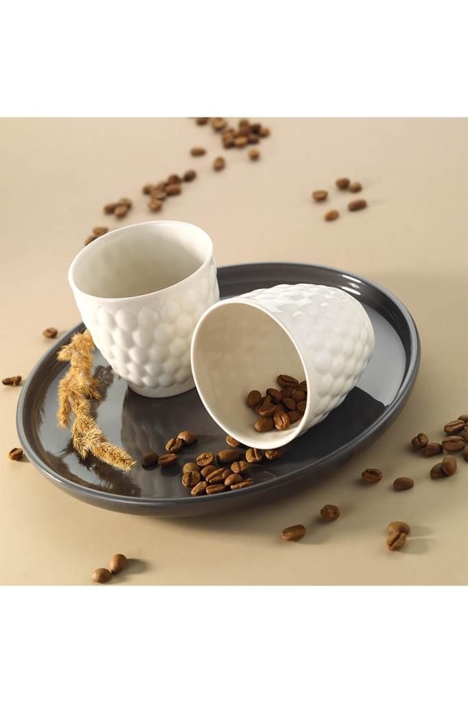 Kütahya Porselen Favo Espresso Kahve Fincan Seti 150 cc Krem 2 li