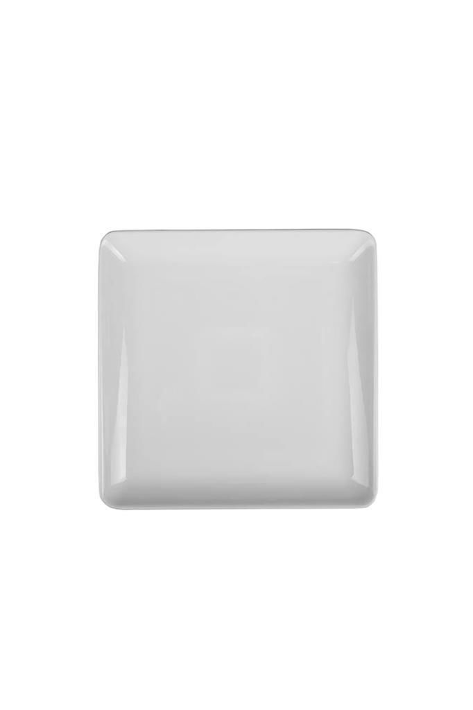 Ahşap Yuvarlak Ayaklı Kare 25 cm Servis Tabağı Beyaz 9 cm