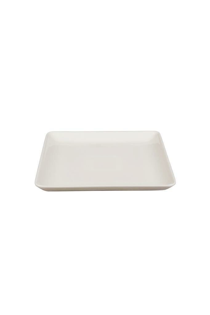 Ahşap Yuvarlak Ayaklı Kare 23 cm Servis Tabağı Beyaz 9 cm