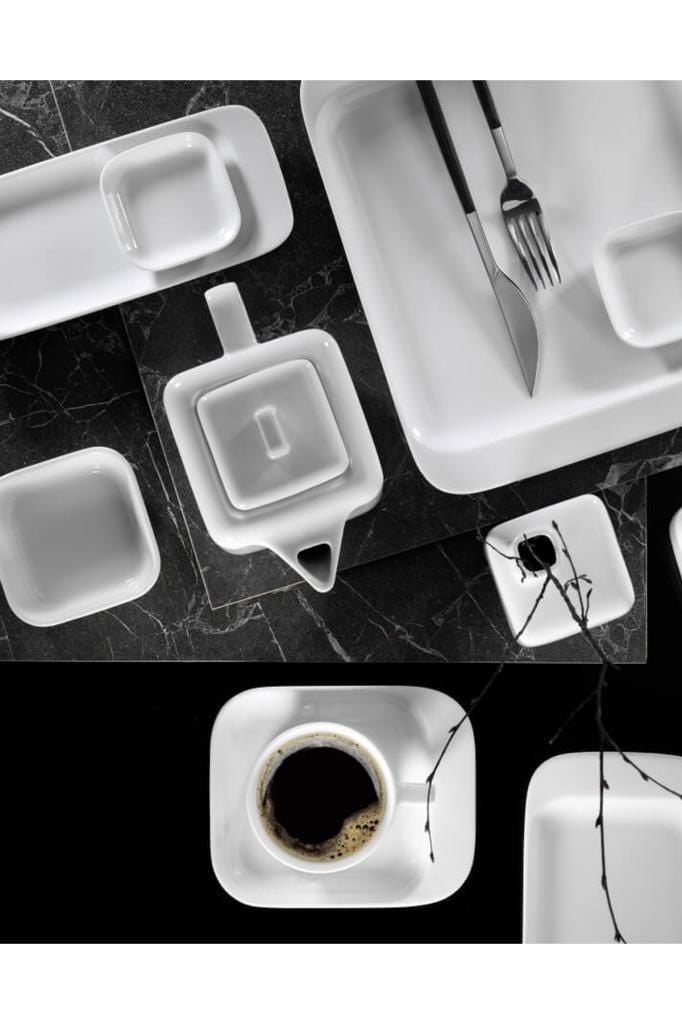 Kütahya Porselen Quadro 9x9 cm Kare Sosluk-Reçellik-Çerezlik Kahvaltılık Tabağı 4 lü