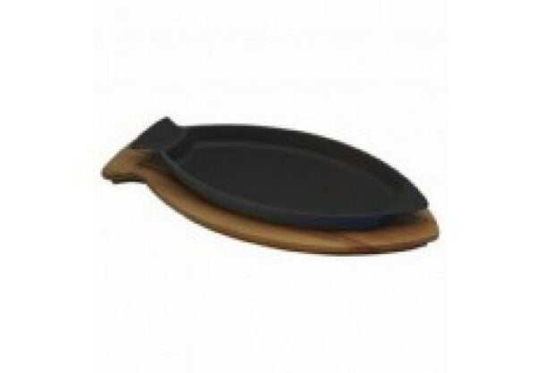 Lava Ahşap Altlıklı Döküm Demir Balık Tavası 15x24 cm